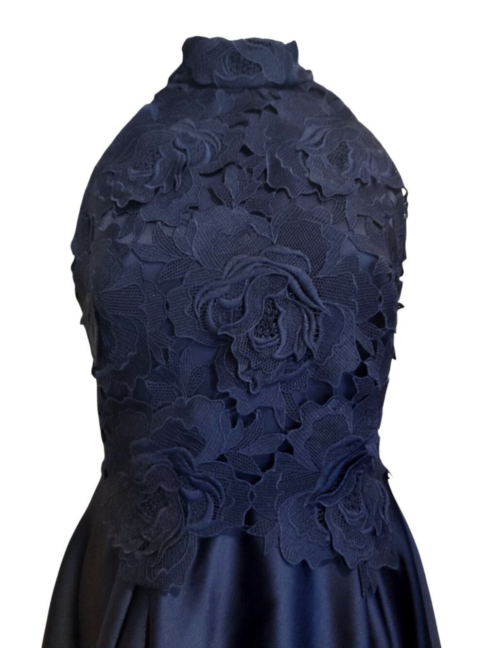Nicole Miller Navy Blue Halter Floral Lace Cocktail Dress Size 4 - Picture 2 of 7